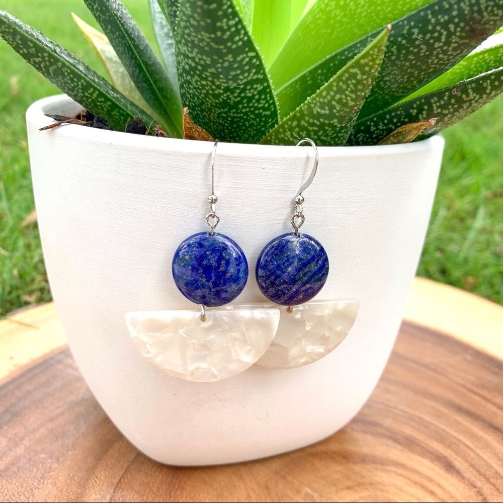 Half Circle Acrylic Lapis Lazuli Drop Earrings